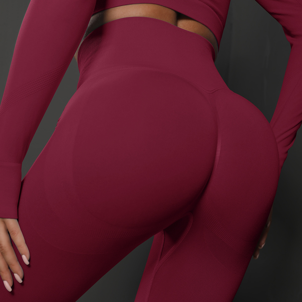 V888-ELOSUNG23084-202503211615-00 Size M Claret Red Seamless High-Waisted Yoga Pants for Women - Lift Workout Leggings for Running, Gym, and Fitness - Image 1