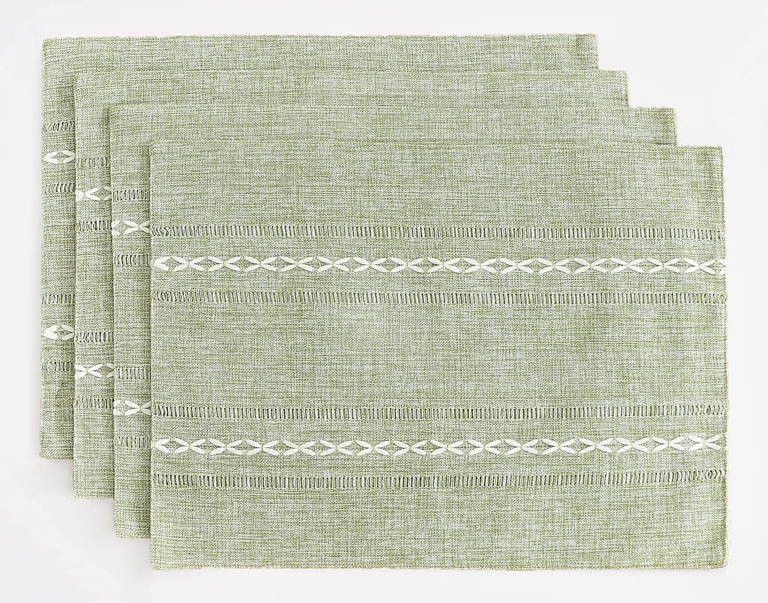 V888-ELOSUNG23184-202503251831-00 4 Pcs Green Woven Placemats - Heat Resistant Kitchen Table Mats, Coffee Tea Cup Coasters, Linen Blend Dining Decor - Image 1