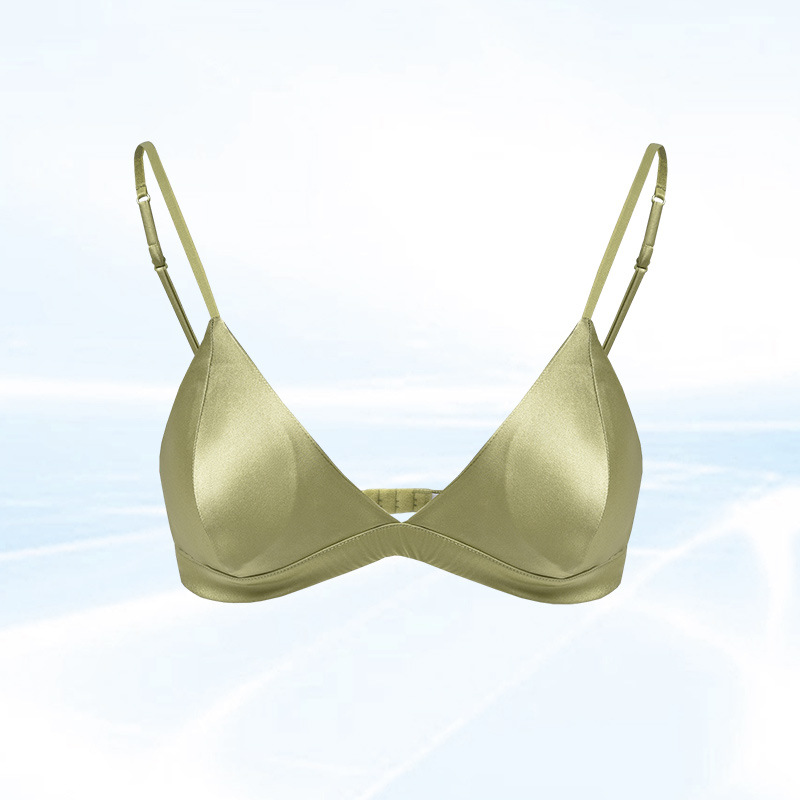 V888-ELOSUNG23211-202503251821-00 Size L Green French Style Mulberry Silk Wireless Bralette - Triangle Cup Anti-Sagging Bra for Fuller Busts, Lightweight Comfort - Image 1