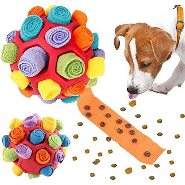 V888-ELOSUNG23392-202503281615-00 Green Ball And Colorful Strips Of Fabric Interactive Pet Snuffle Ball - Treat-Dispensing Toy for Dogs and Cats, 20 cm TPR and Felt Fabric for Mental Stimulation - Image 1