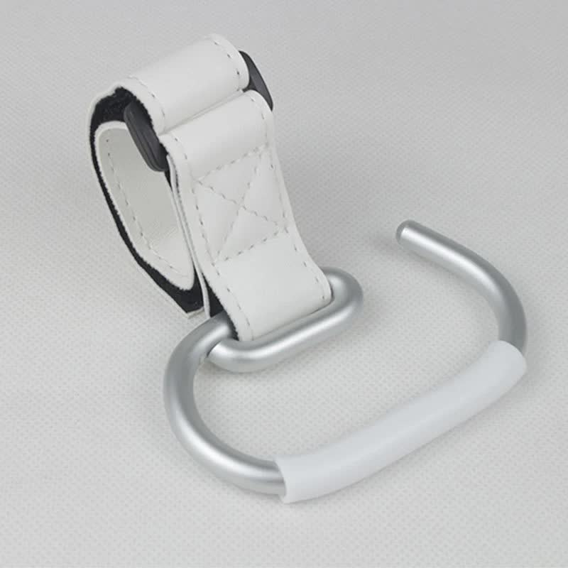 V888-ELOSUNG234431-202503282047-00 White Stroller Hooks 4-Pack - Leather and Alloy Pram Hooks with Velcro for Mom Bags and Accessories - Image 1