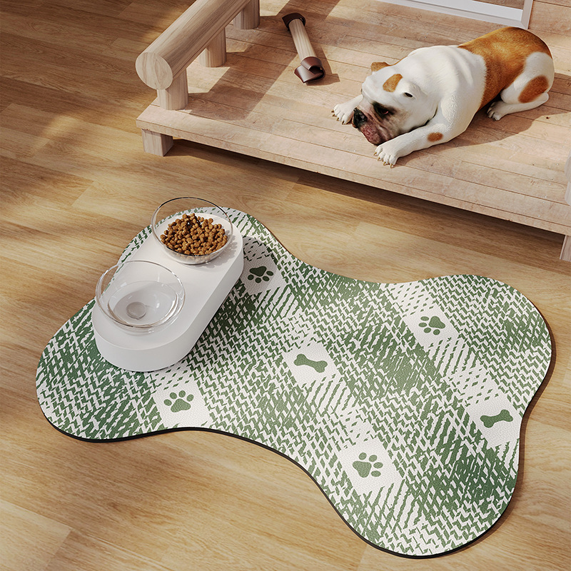 V888-ELOSUNG234457-202503282026-00 Green And White Pet Feeding Mat 50x70cm - Anti-Slip, Durable Diatom Mud Mat for Dogs and Cats, Easy to Clean - Image 1