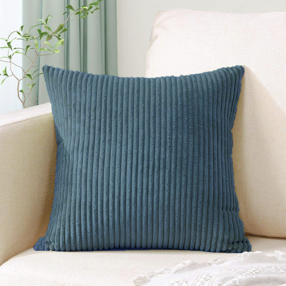 V888-ELOSUNG234480-202503282126-00 Blue Plush Striped Pillow Covers 45x45cm - Set of 4 Corduroy-Style Cushion Covers with Invisible Zipper, Soft and Washable for Sofa Decor - Image 1