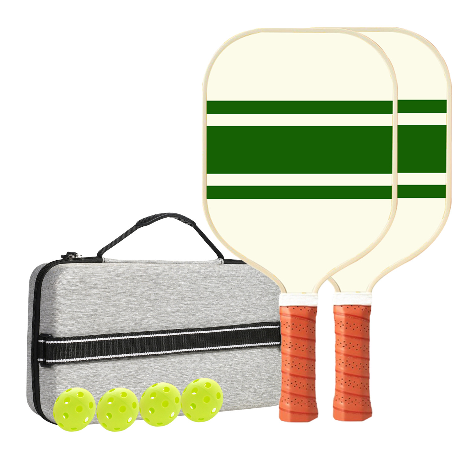 V888-ELOSUNG23606-202504141407-00 Set 3 White And Green T700 Carbon Fiber Pickleball Paddle Set - 2 Paddles, 4 Balls, and Portable Carry Bag for Adults and Students - Image 1
