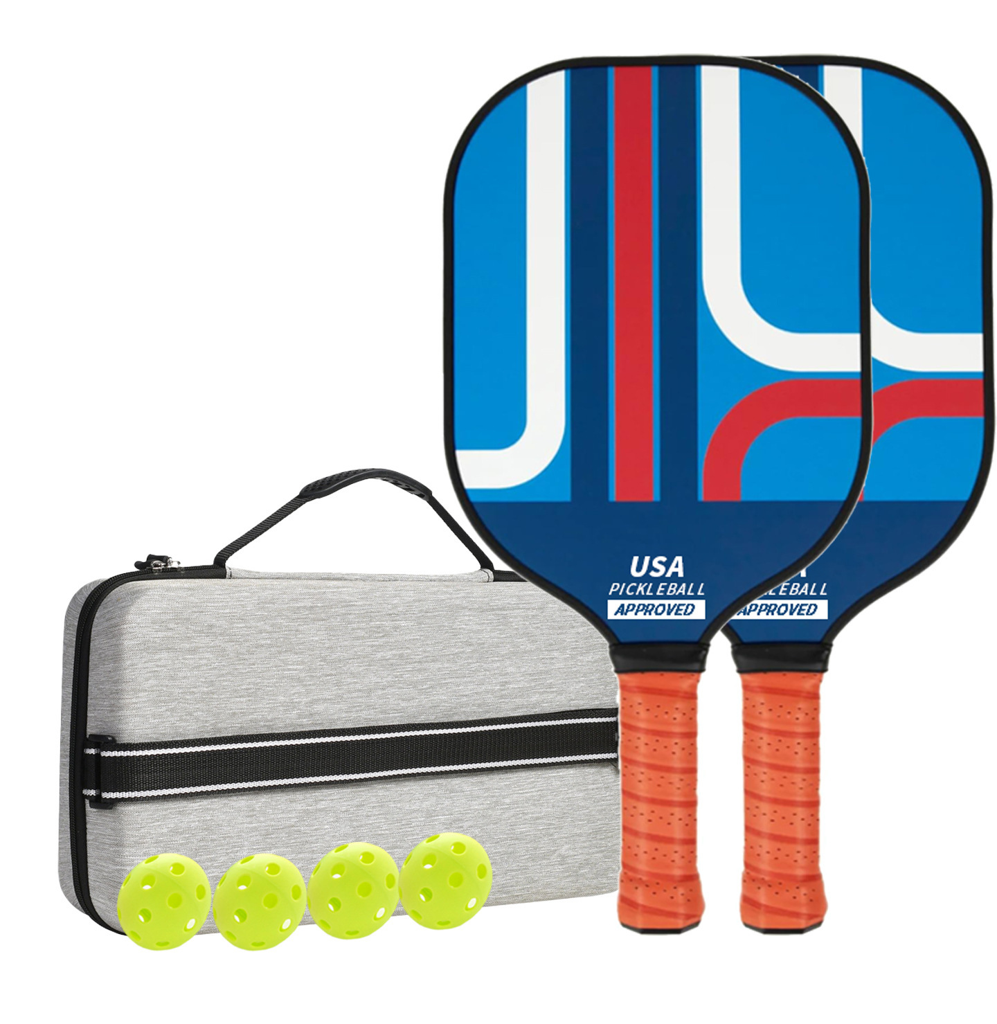 V888-ELOSUNG23621-202504141417-00 Style 4 Colorful Geometric Patterns Fiberglass Pickleball Paddle Set - 2 Paddles, 4 Balls, and Portable Carry Bag for Outdoor Play - Image 1