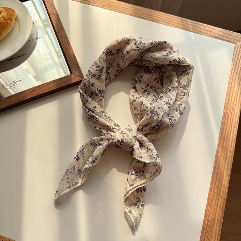 V888-ELOSUNG23640-202504141641-00 Style 1 Beige Versatile Patterned Square Scarf | 65x65cm Lightweight Polyester Neckerchief Headband | Vintage Polka Dot & Floral - Image 1
