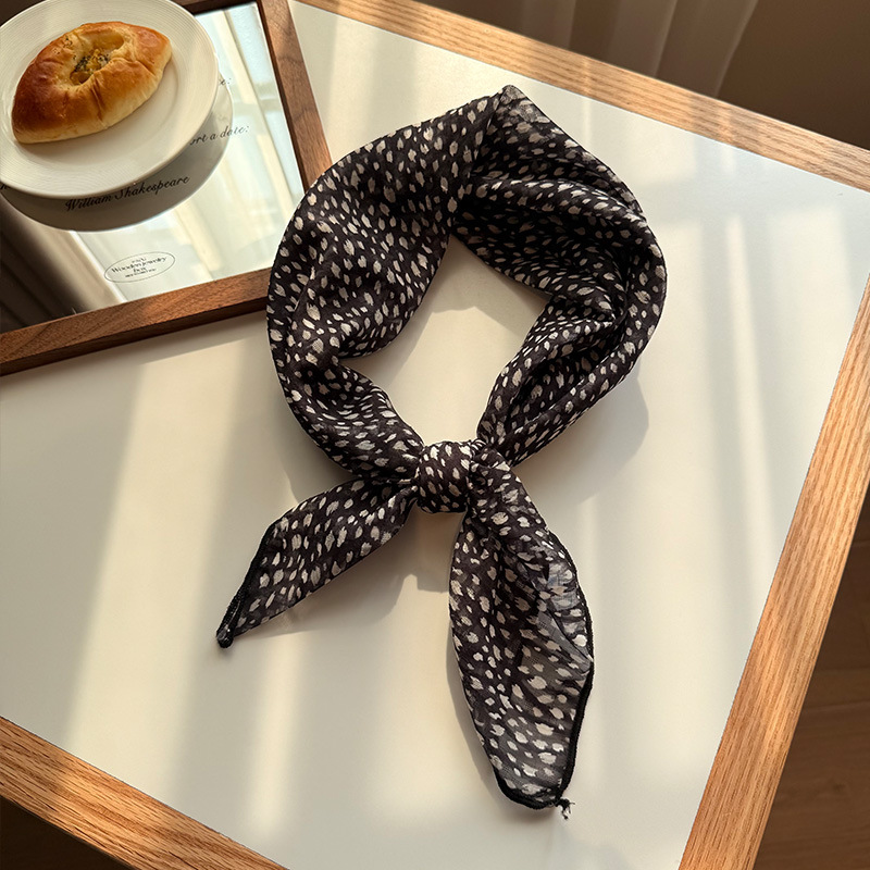 V888-ELOSUNG23641-202504141405-00 Style 2 Black Versatile Patterned Square Scarf | 65x65cm Lightweight Polyester Neckerchief Headband | Vintage Polka Dot & Floral - Image 1