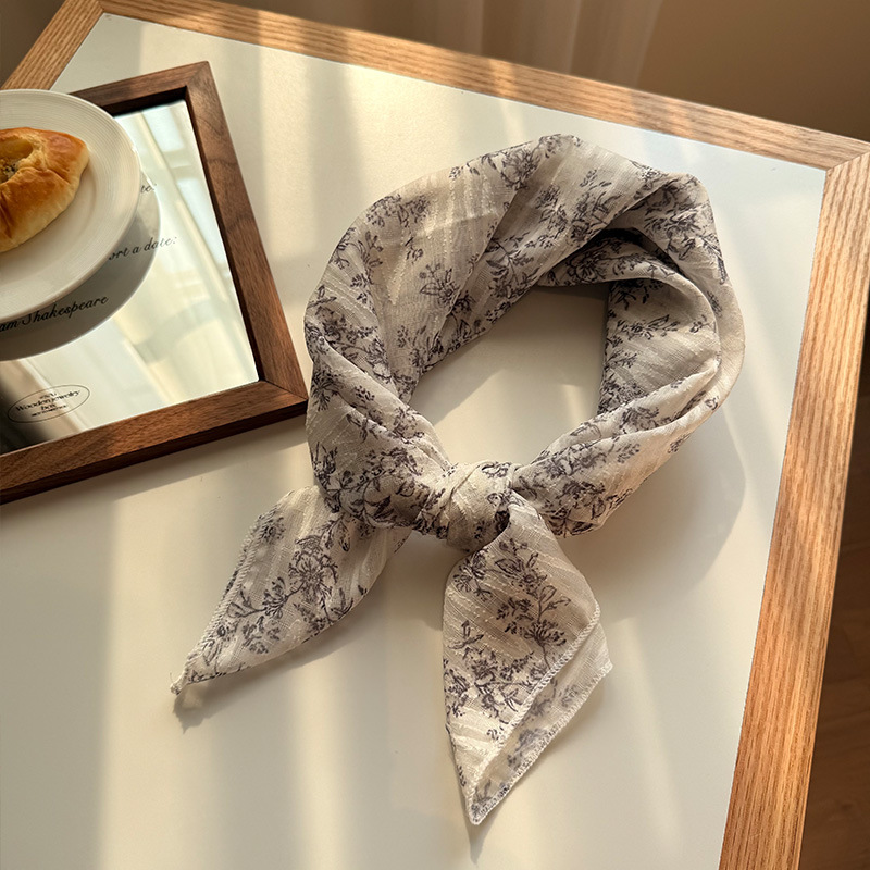 V888-ELOSUNG23644-202504141406-00 Style 4 Black And White Versatile Patterned Square Scarf | 65x65cm Lightweight Polyester Neckerchief Headband | Vintage Polka Dot & Floral - Image 1