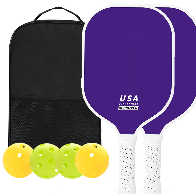 V888-ELOSUNG23661-202504141410-00 Purple Fiberglass Pickleball Paddle Set - 2 Minimalist Paddles, 4 Balls, and Carry Bag for Outdoor Play - Image 1