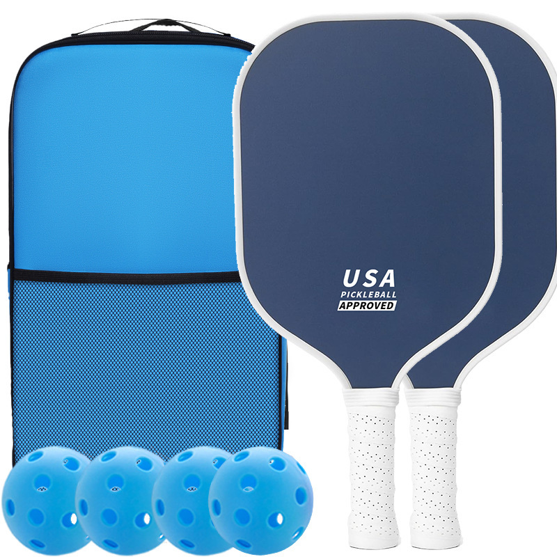 V888-ELOSUNG23662-202504141411-00 Dark Blue Fiberglass Pickleball Paddle Set - 2 Minimalist Paddles, 4 Balls, and Carry Bag for Outdoor Play - Image 1