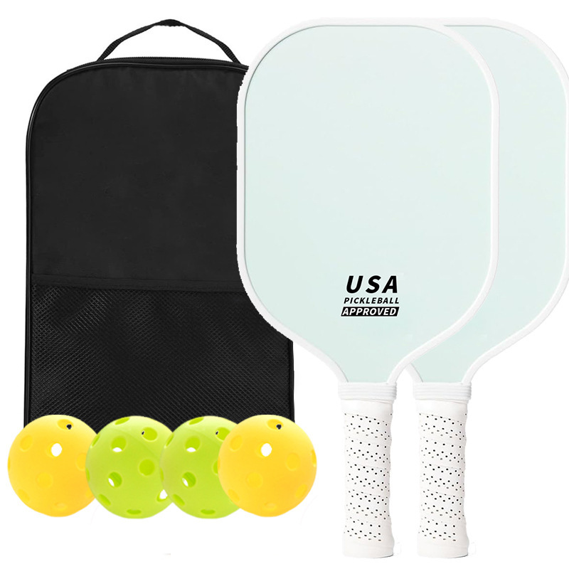 V888-ELOSUNG23668-202504141412-00 Light Green Fiberglass Pickleball Paddle Set - 2 Minimalist Paddles, 4 Balls, and Carry Bag for Outdoor Play - Image 1
