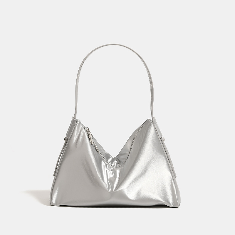 V888-ELOSUNG23673-202504141717-00 Silver Luminous Silver Nylon Underarm Shoulder Bag - Convertible Crossbody Hobo with Pouch - Lightweight & Modern - Image 1