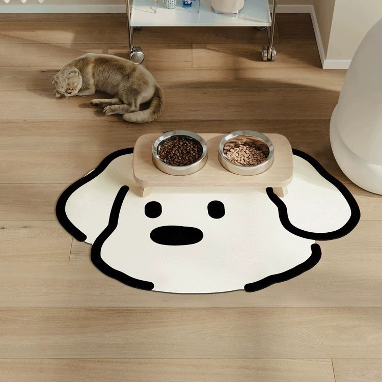 V888-ELOSUNG23707-202504141759-00 2 Pcs Style 1 White And Black Puppy pattern Cartoon Pet Feeding Mat for Cats & Dogs - Absorbent Diatom Mud Splash-Proof Mat, Easy to Clean - Image 1