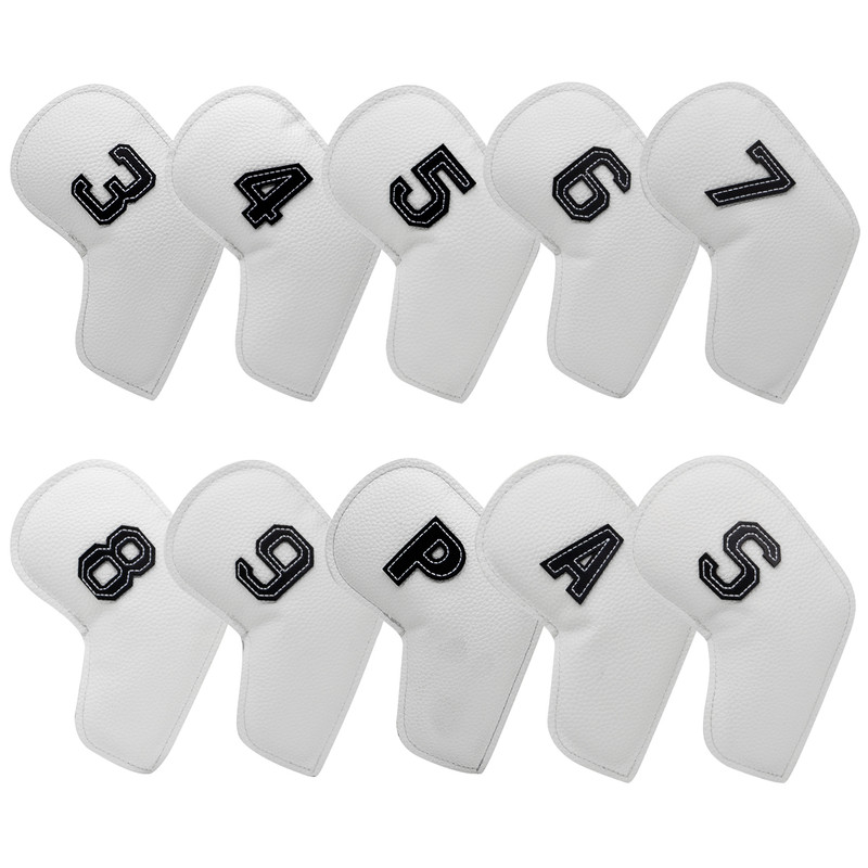 V888-ELOSUNG23718-202504141811-00 White Golf Iron Head Covers Set of 10 - Waterproof PU Leather Club Protectors with Embroidered Numbers (3-9, P, A, S) - Image 1