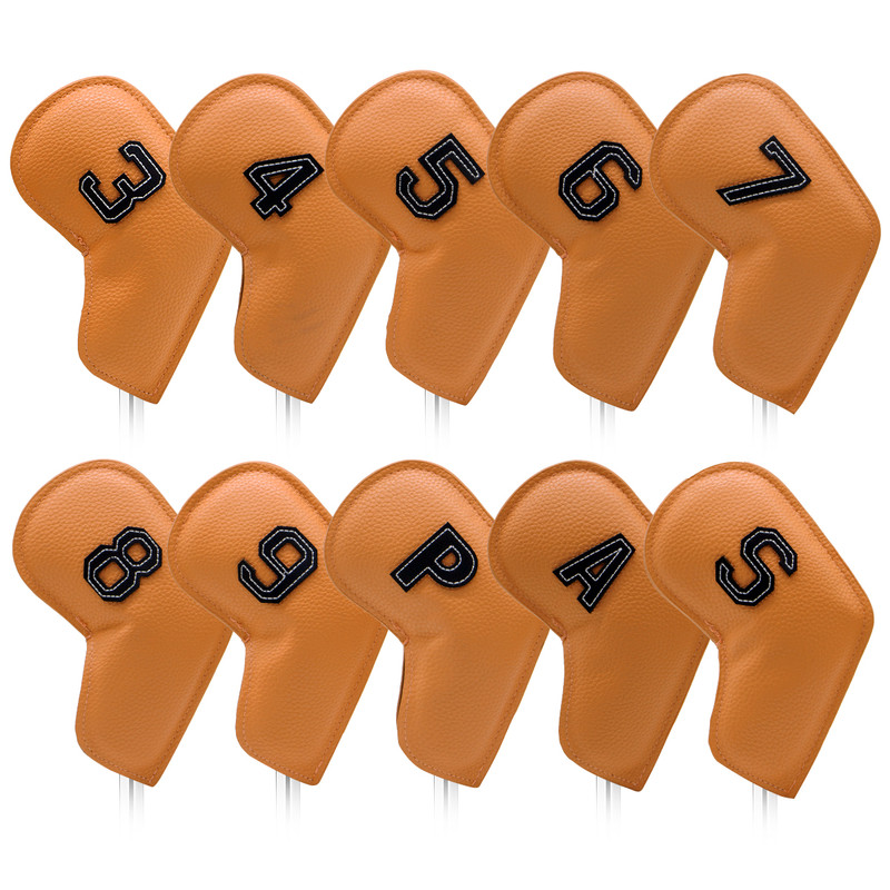 V888-ELOSUNG23727-202504141518-00 Yellow Golf Iron Head Covers Set of 10 - Waterproof PU Leather Club Protectors with Embroidered Numbers (3-9, P, A, S) - Image 1