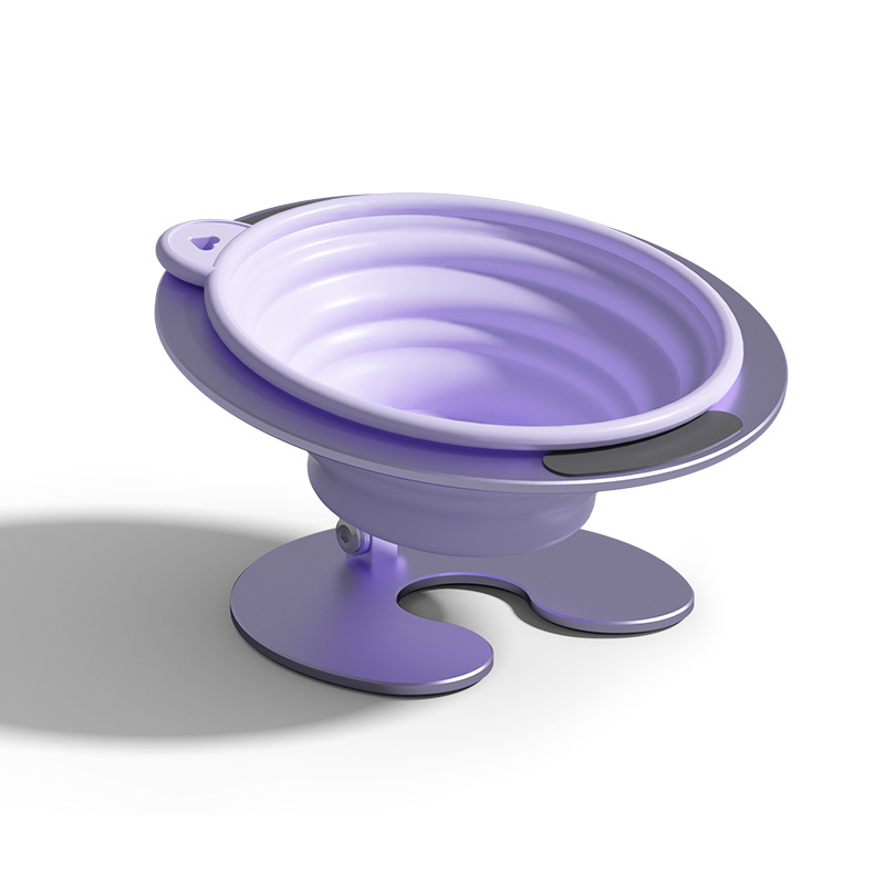 V888-ELOSUNG23745-202504141431-00 Purple Foldable Elevated Pet Bowl Set - Tilted Ergonomic Cat Feeder with Aluminum Stand & Silicone Bowl - Image 1