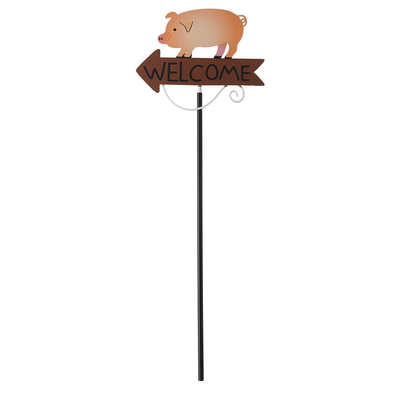 V888-ELOSUNG23794-202504141705-00 Pink Pig Pattern Charming Metal Garden Stakes | Welcome Yard & Lawn Decor - Image 1