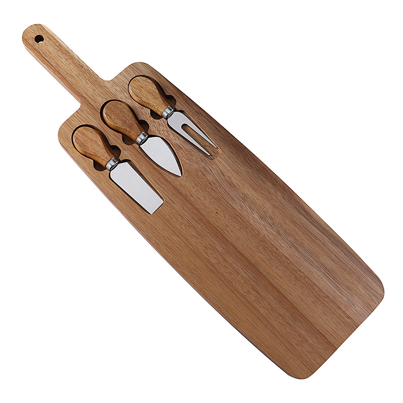 V888-ELOSUNG23799-202504141711-00 Brown And Silver Premium Acacia Wood Cheese Board Set | Charcuterie Platter with 3 Stainless Steel Knives - Image 1