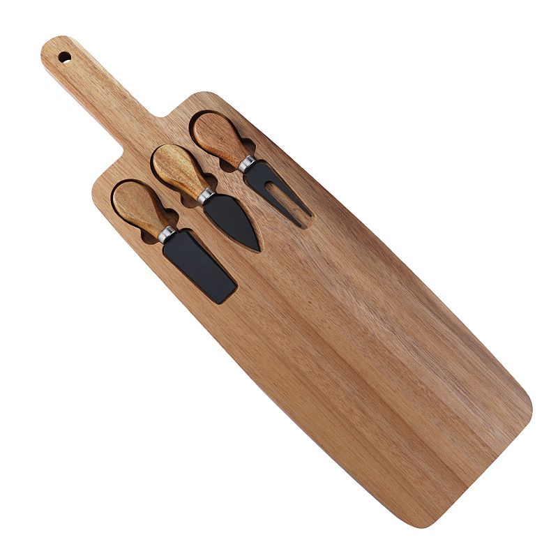 V888-ELOSUNG23800-202504141711-00 Brown And Black Premium Acacia Wood Cheese Board Set | Charcuterie Platter with 3 Stainless Steel Knives - Image 1