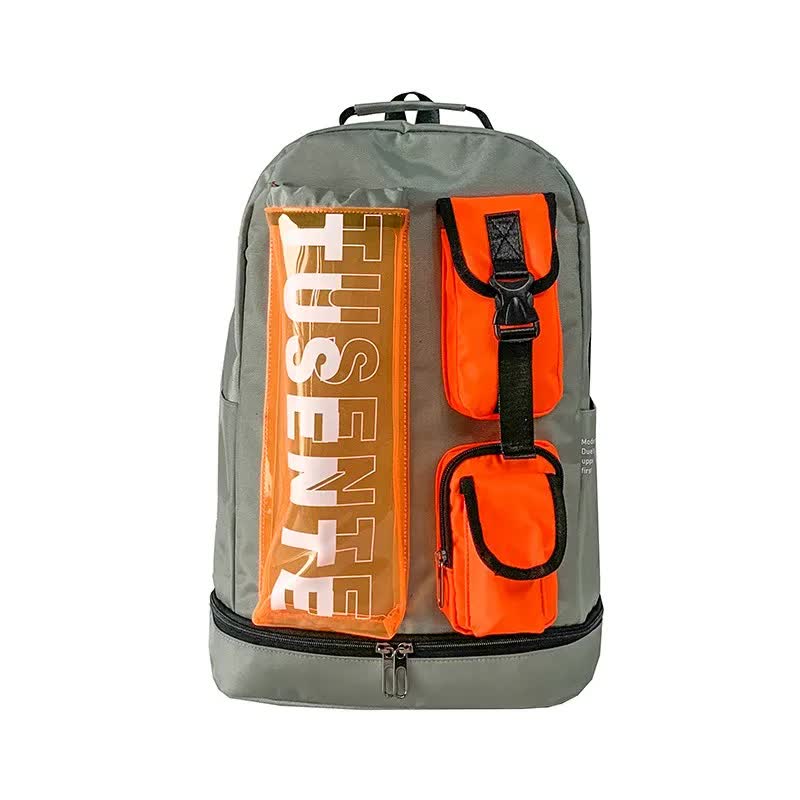 V888-ELOSUNG23892-202504141640-00 Orange And Grey Stylish Sports Backpack with Contrast Pockets - Unisex Gym Bag for Badminton & Tennis - Image 1