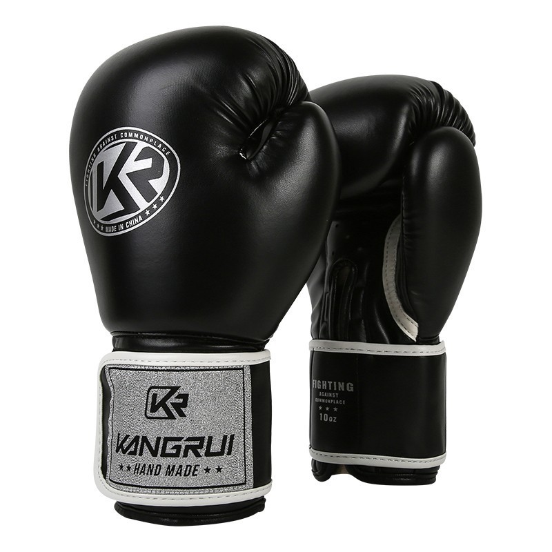 V888-ELOSUNG23997-202504171632-00 Black And Silver Durable 10oz PU Leather Boxing Gloves - Padded & Ventilated for Training - Image 1