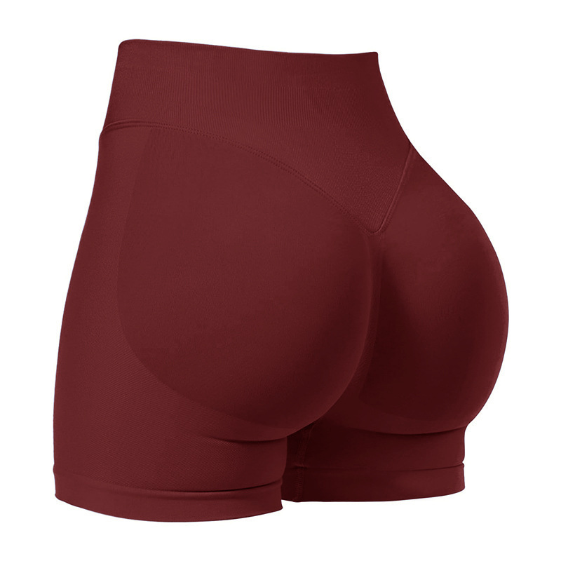 V888-ELOSUNG24006-202503211628-00 M Wine Red High-Elastic Hip Yoga Shorts - Seamless Mid-Intensity Pilates Workout Shorts - Image 1
