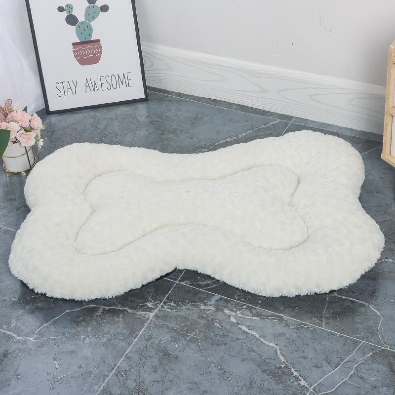 V888-ELOSUNG24059-202503251537-00 M White Rose Velvet Fish Scale Pet Bed - Creative Bone-Shaped Soft and Cozy Dog & Cat Nest - Image 1
