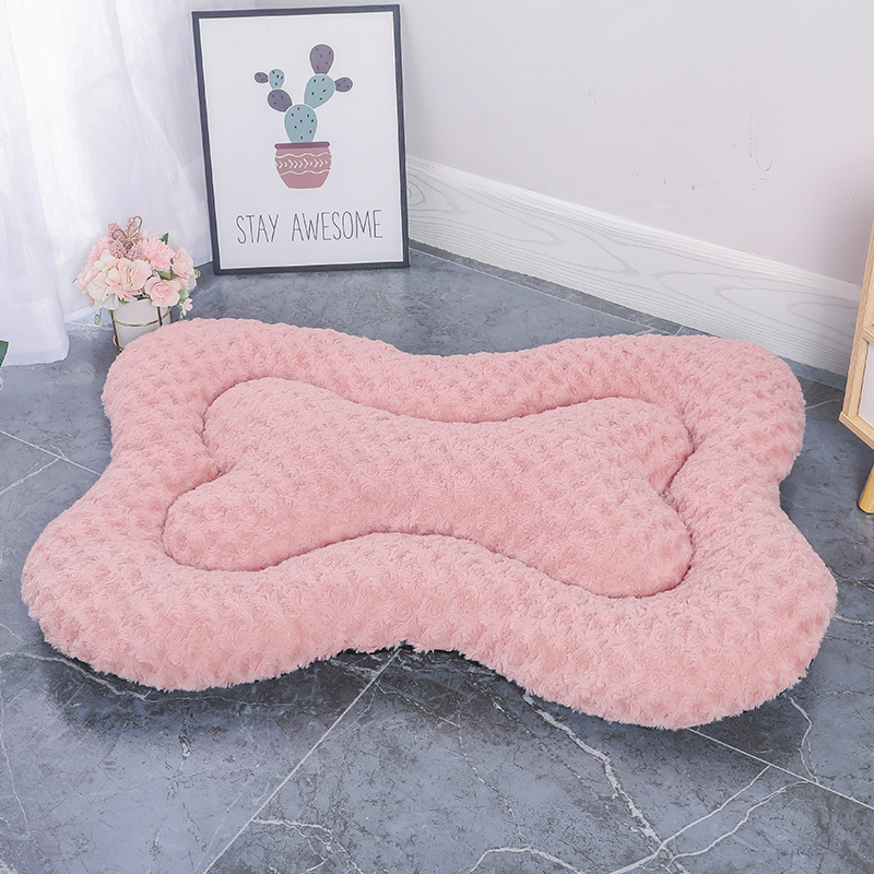 V888-ELOSUNG24069-202503251605-00 L Pink Rose Velvet Fish Scale Pet Bed - Creative Bone-Shaped Soft and Cozy Dog & Cat Nest - Image 1