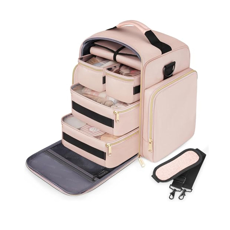 V888-ELOSUNG24197-202503251733-00 Travel Makeup Organizer Bag - 4 Detachable Compartments, Jewelry Roll & Multiple Pouches - Image 1