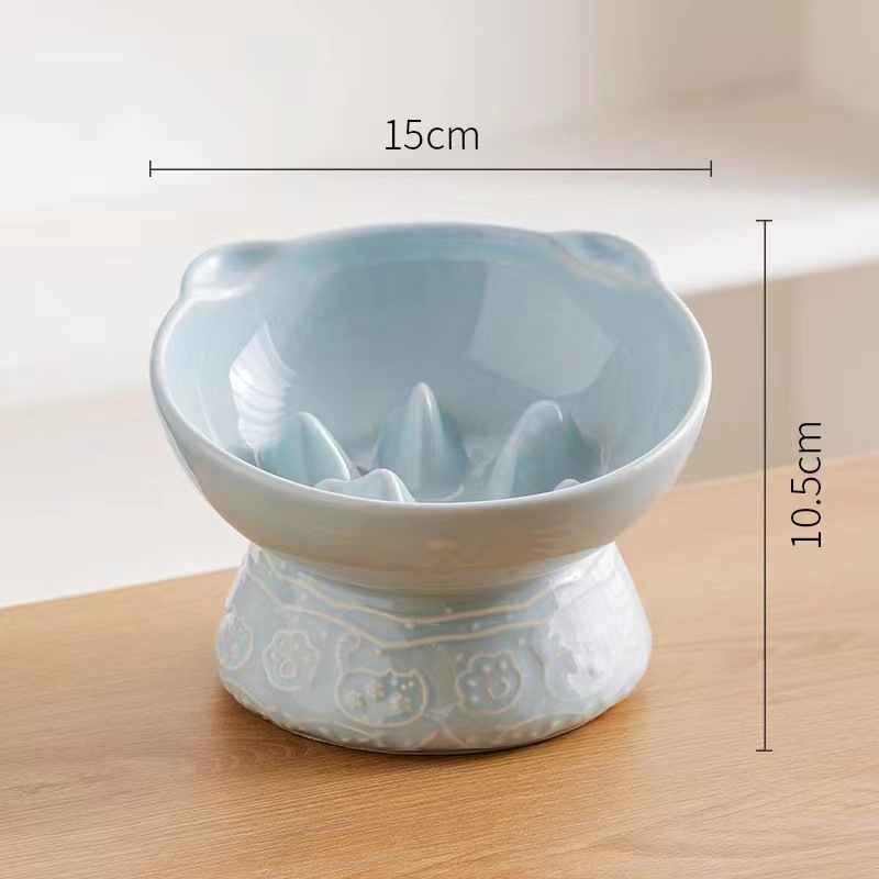 V888-ELOSUNG24209-202503251841-00 Light Blue Vintage Slow Feeder Ceramic Pet Bowl - Anti-Choke Wide-Mouth Design for Cats & Dogs, Prevents Black Chin - Image 1
