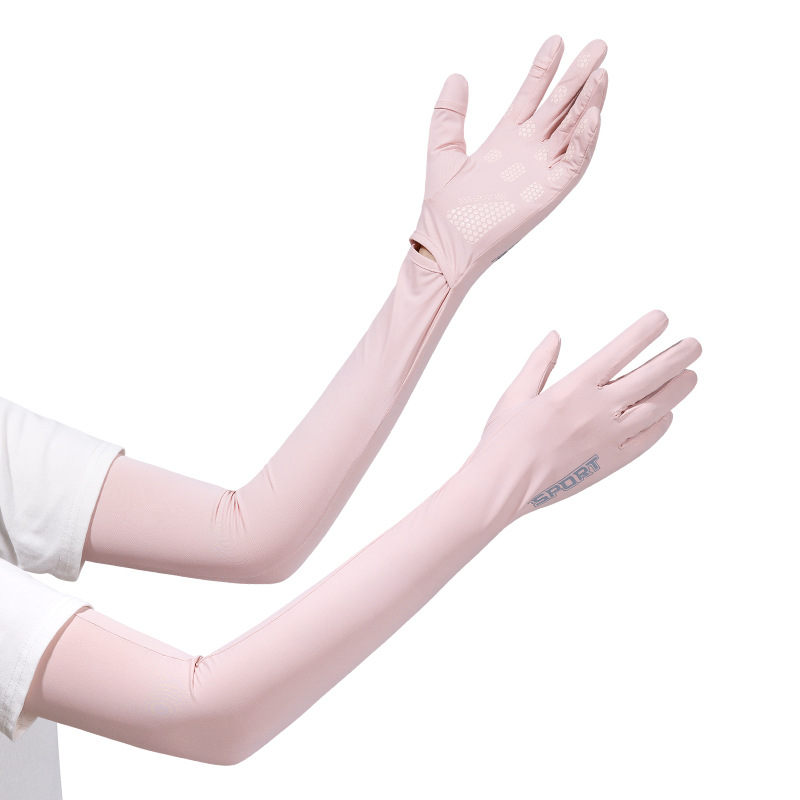 V888-ELOSUNG24223-202503271700-00 Pink UV-Protective Cooling Arm Sleeves - Breathable Long Sun Protection Gloves for Summer Cycling - Image 1