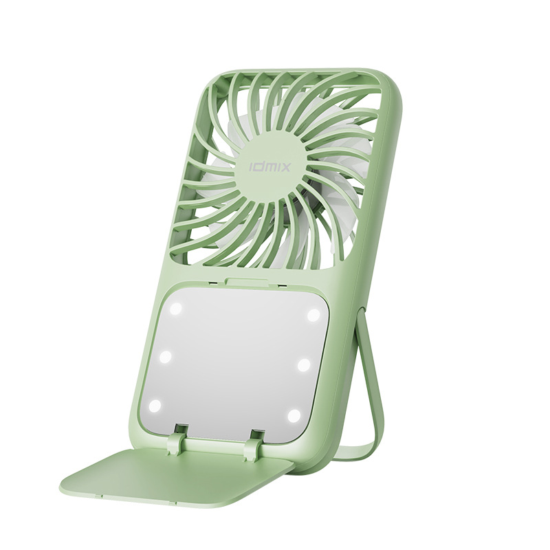 V888-ELOSUNG24253-202503281932-00 Green Portable Handheld Fan with Makeup Mirror - USB Rechargeable 3-Speed Mini Fan for Summer Cooling - Image 1