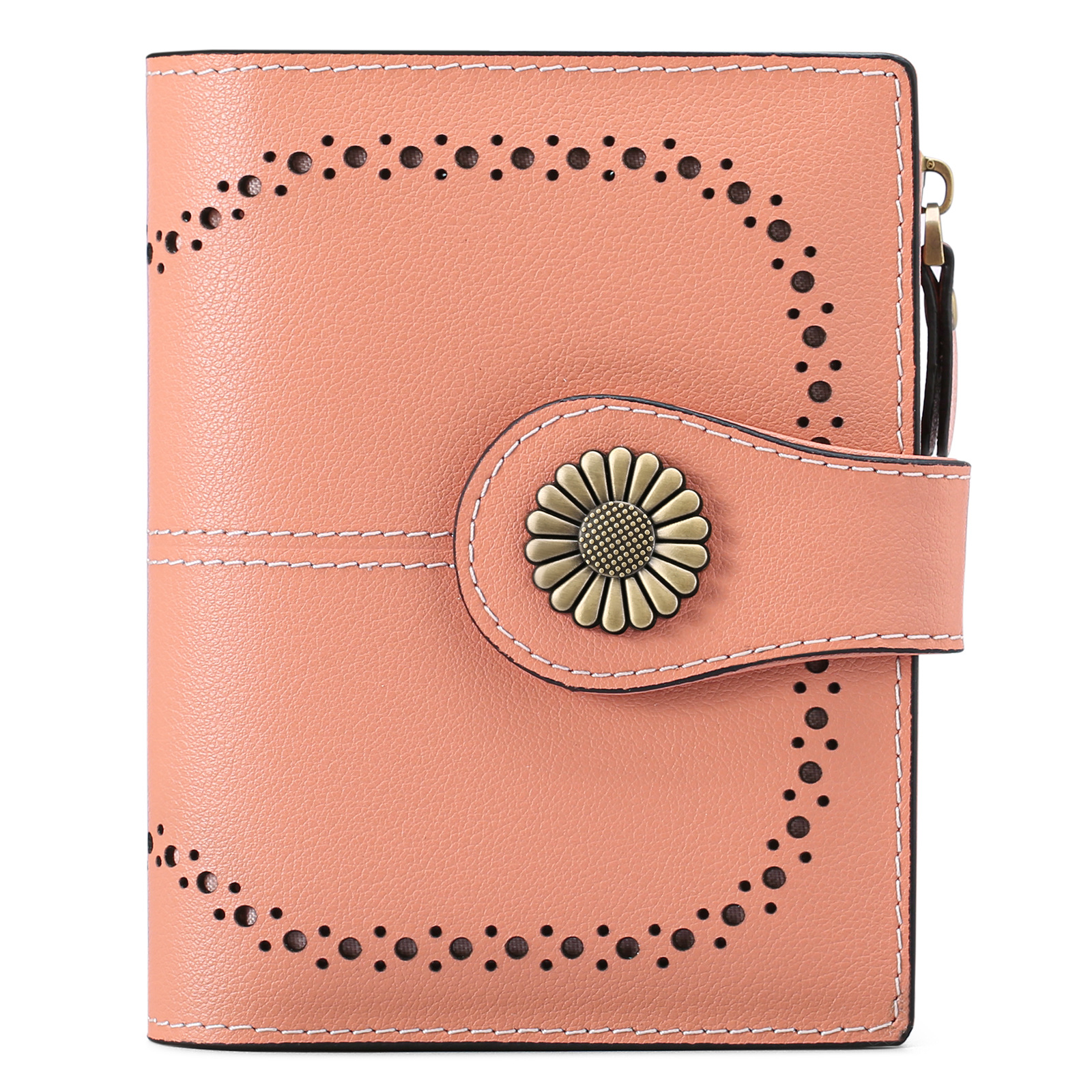 V888-ELOSUNG24313-202503282120-00 Pink(Star Napa) Women's Short Leather Wallet - European Style Waxed Leather Coin Purse with Zipper Card Holder in Red - Image 1