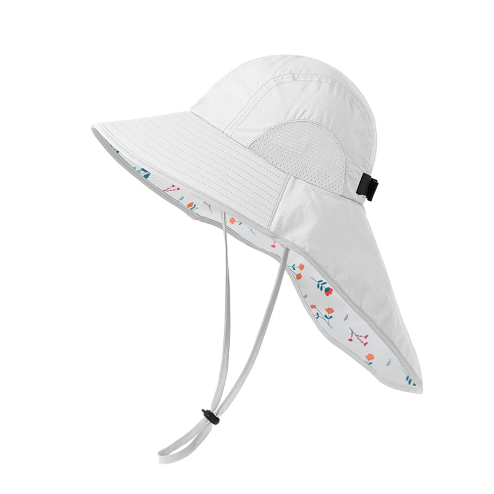 V888-ELOSUNG24366-202504011315-00 White Wide Brim Sun Hat with Cape - Foldable UV Protection - 10cm Brim - Image 1