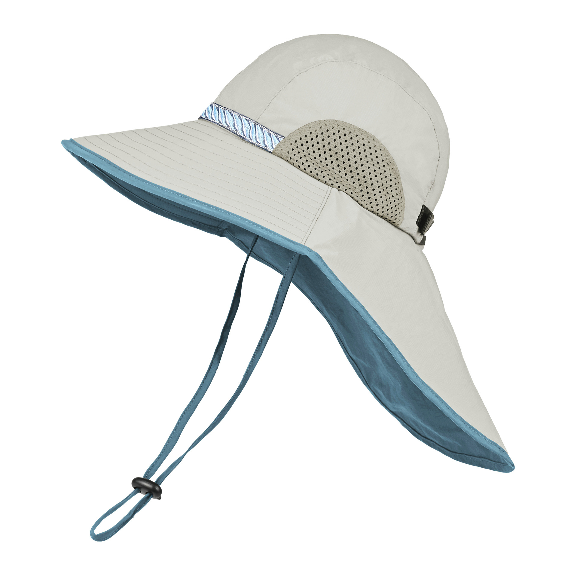 V888-ELOSUNG24372-202504011316-00 Grey(Dark Blue Webbing) Wide Brim Sun Hat with Cape - Foldable UV Protection - 10cm Brim - Image 1