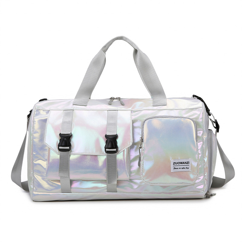 V888-ELOSUNG24396-202504011148-00 White Iridescent Gym Bag with Wet-Dry Separation - Large Capacity Travel and Fitness Duffel - Image 1