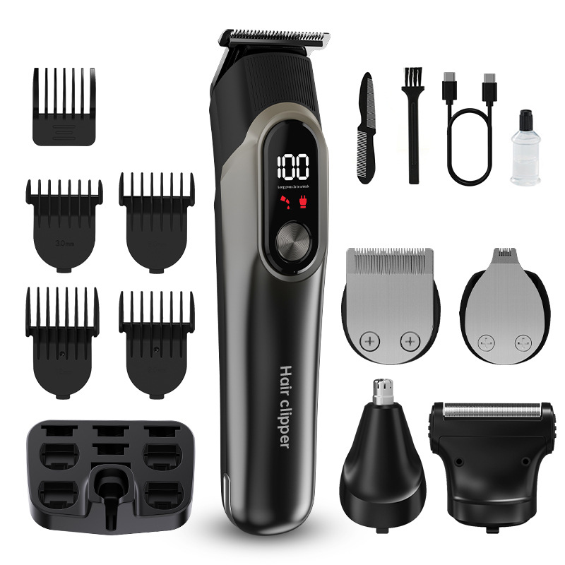 V888-ELOSUNG24408-202504011205-00 Grey 5-in-1 Digital Display Hair Clipper Set - Adjustable Multifunctional Trimmer for Hair, Beard, and Precision Grooming - Image 1
