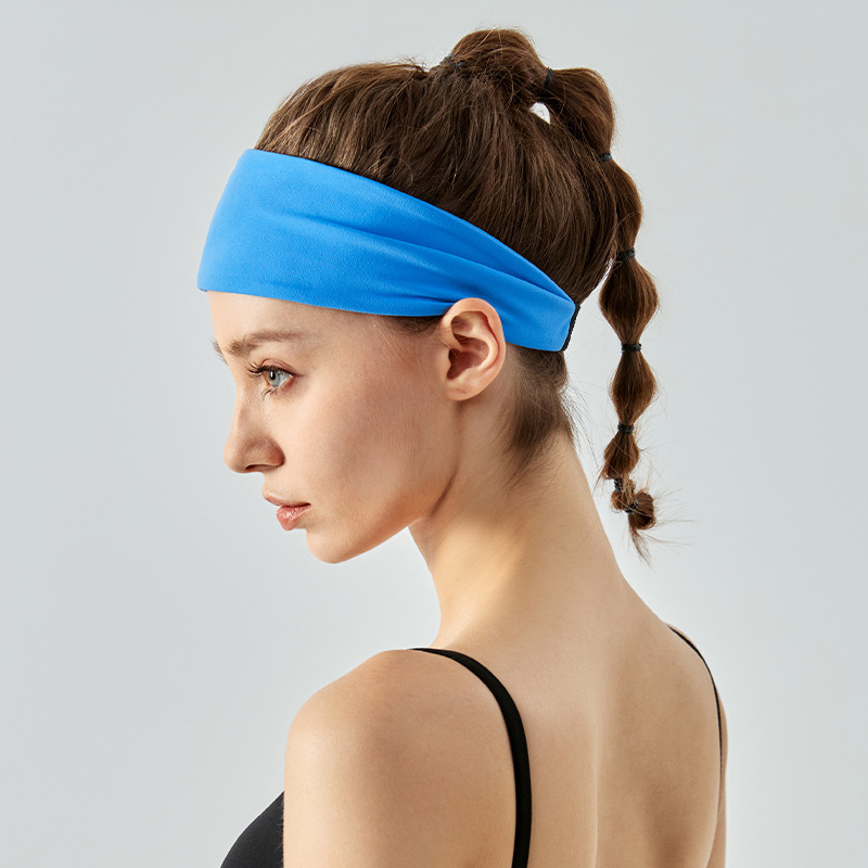 V888-ELOSUNG24542-202504141737-00 Blue Premium Wide Yoga Headband - Breathable Nylon/Spandex Sweat-Wicking Hair Band for Women (49cm Circumference) - Athletic Non-Slip Fitness Headwrap - Image 1