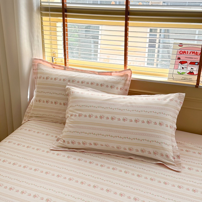 V888-ELOSUNG24587-202504141612-00 Flowers Pinstripe 100% Cotton Pillowcase Set (Pack of 2) - Breathable Standard Size 48x74cm Pure Cotton Pillow Covers - Image 1