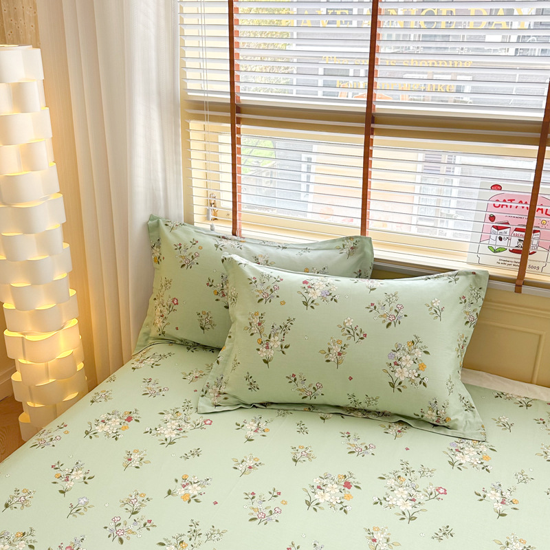 V888-ELOSUNG24588-202504141615-00 Green Flowers 100% Cotton Pillowcase Set (Pack of 2) - Breathable Standard Size 48x74cm Pure Cotton Pillow Covers - Image 1