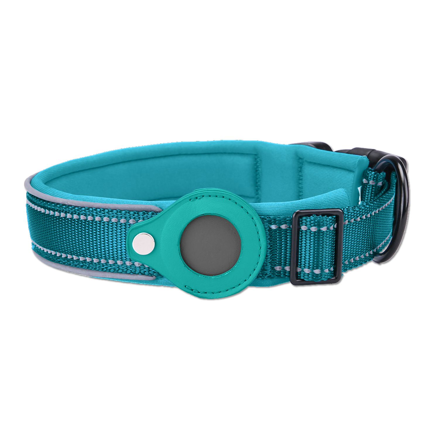 V888-ELOSUNG24628-202504141331-00 S Blue-green Secure Nylon Dog Collar with Built-in Apple AirTag (not included) Holder Case - Pet Tracker Accessory - Image 1
