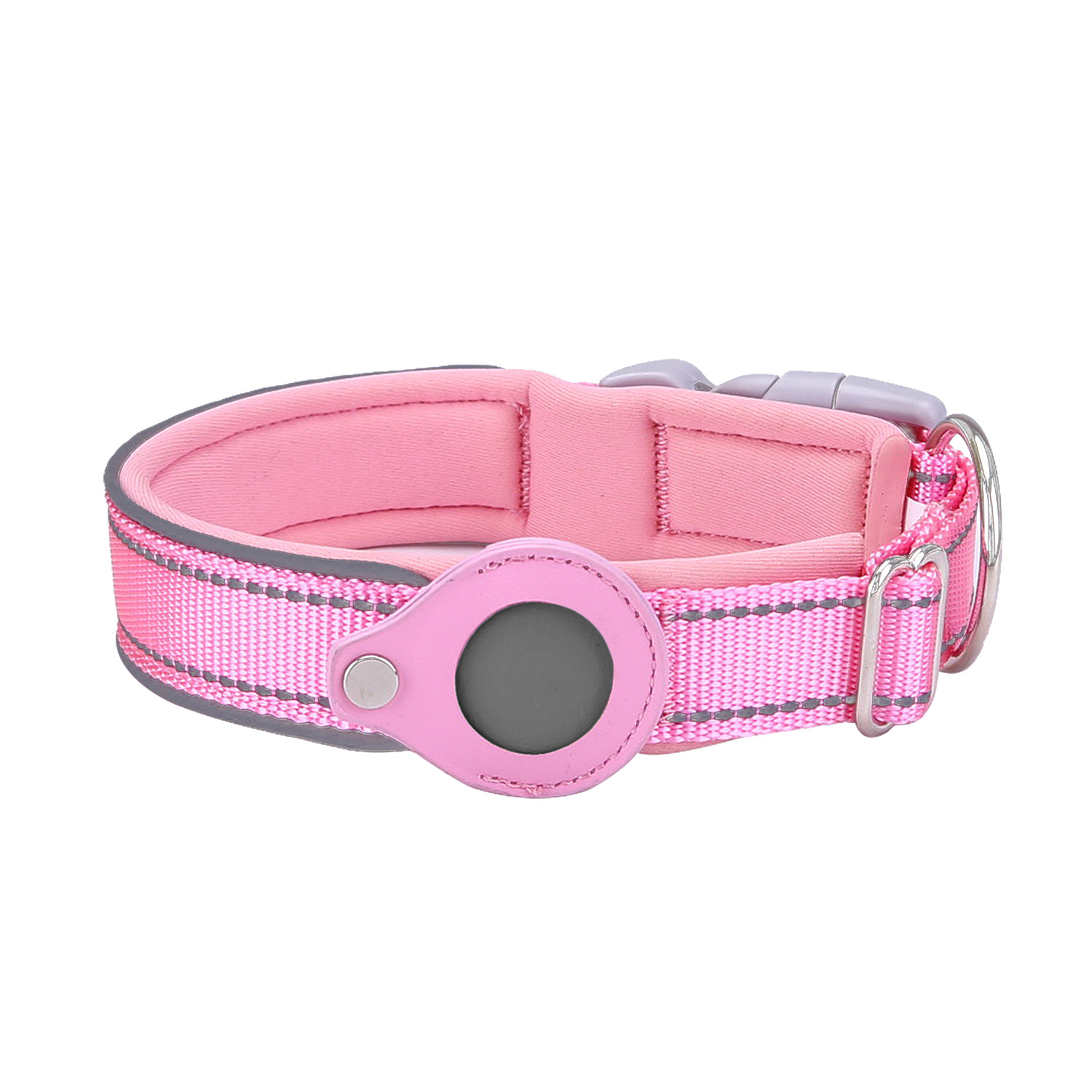 V888-ELOSUNG24638-202504141541-00 L Pink Secure Nylon Dog Collar with Built-in Apple AirTag (not included) Holder Case - Pet Tracker Accessory - Image 1