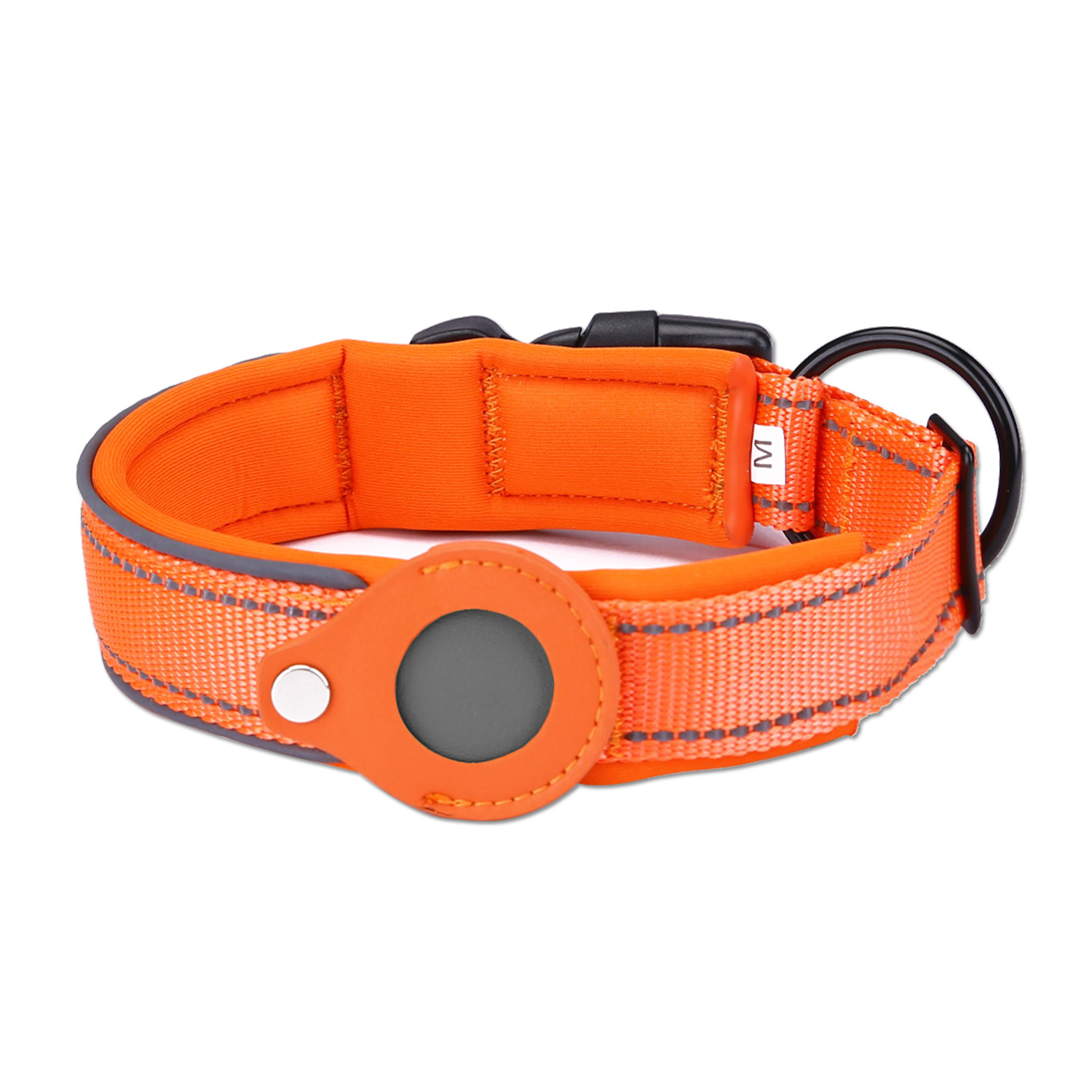 V888-ELOSUNG24641-202504141542-00 M Orange Secure Nylon Dog Collar with Built-in Apple AirTag (not included) Holder Case - Pet Tracker Accessory - Image 1