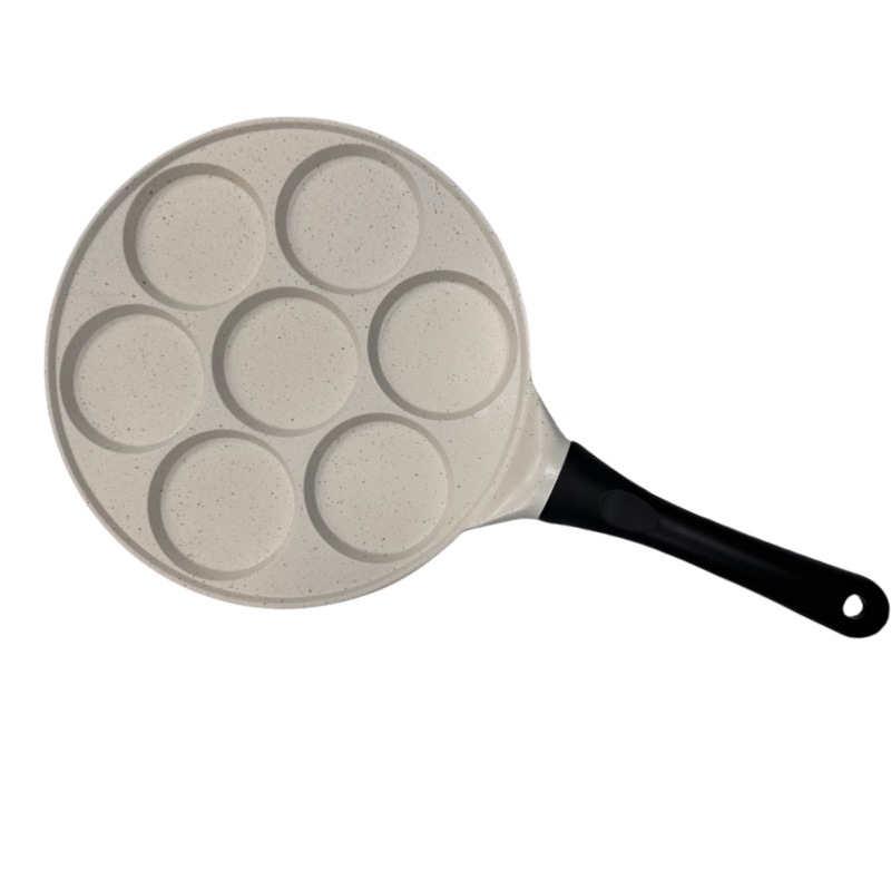 V888-ELOSUNG24787-202504171643-00 Beige Flat 7-hole + Black Handle (Gas Model) Non-Stick Pancake Pan - 7-Hole Fun Shapes Breakfast Griddle (27cm) - Image 1