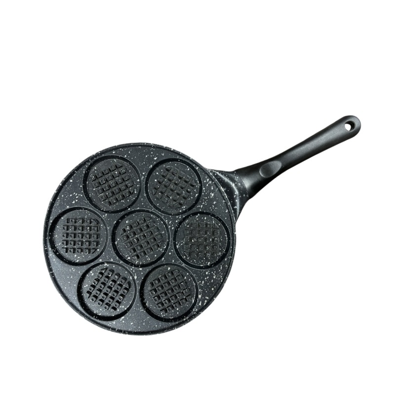 V888-ELOSUNG24788-202504171645-00 Black Waffle + Black Handle (Gas Model) Non-Stick Pancake Pan - 7-Hole Fun Shapes Breakfast Griddle (27cm) - Image 1