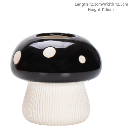 V888-ELOSUNG24805-202504171705-00 Middle Size Black Whimsical Ceramic Mushroom Vase - Decorative Floral & Hydroponic Planter - Image 1