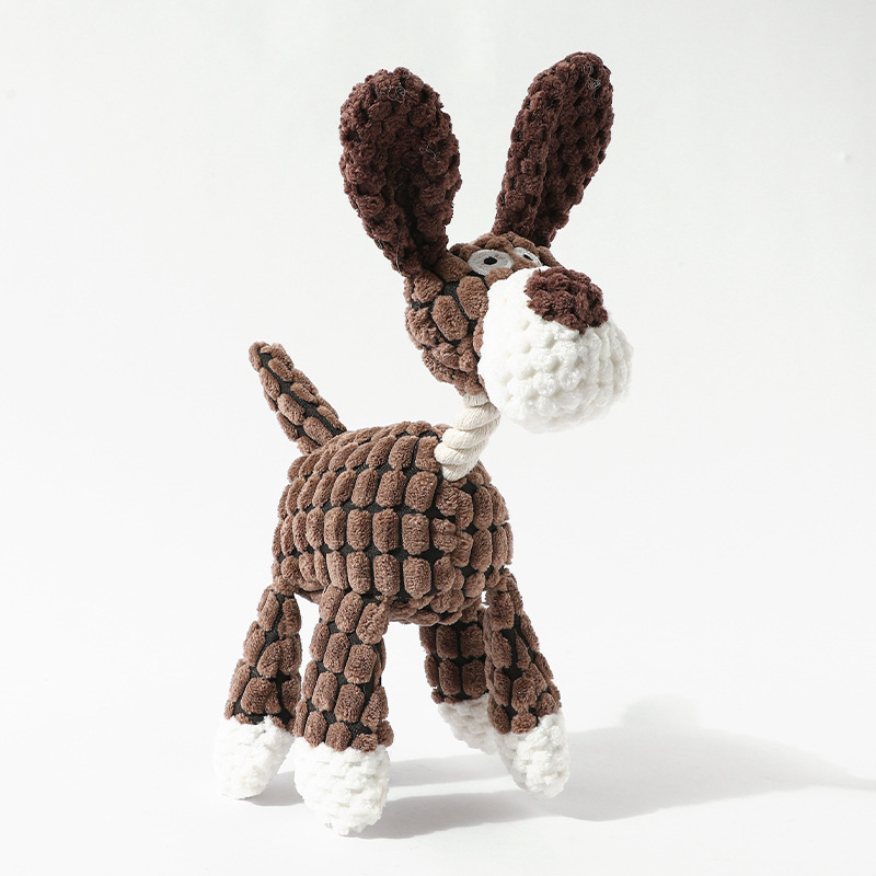 V888-ELOSUNG24846-202504211235-00 3pcs Brown Goofy Plush Donkey Squeaky Dog Toy - Large Interactive Chew & Cuddle Buddy - Image 1