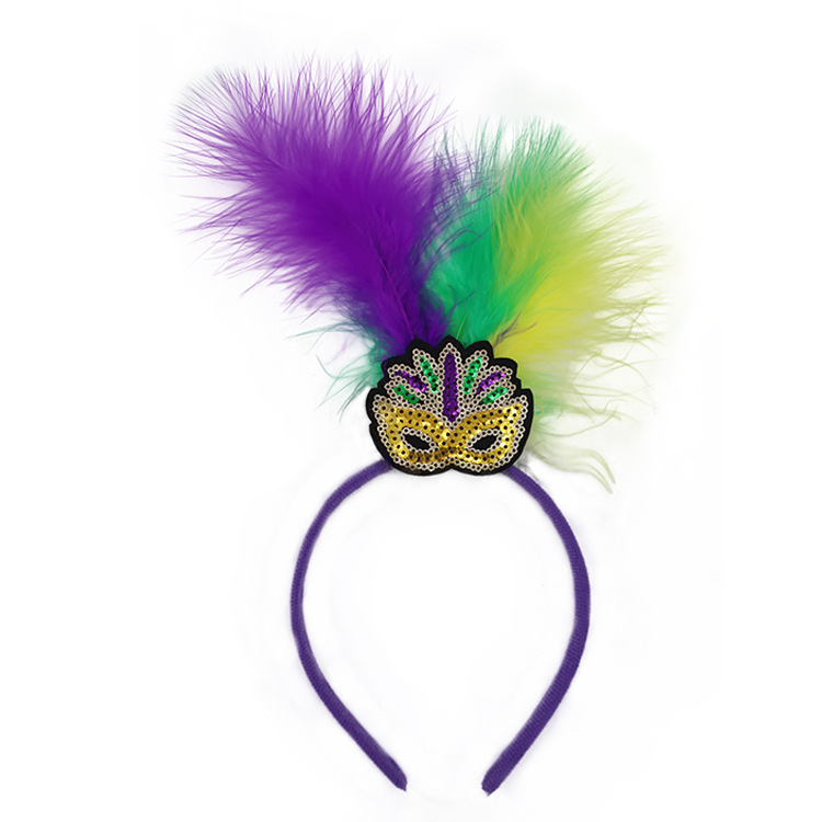 V888-ELOSUNG24868-202504211241-00 Masks Pattern Festive Mardi Gras Feather Headband Set - 10 Pack Sequin Jester Hat Party Accessory - Image 1