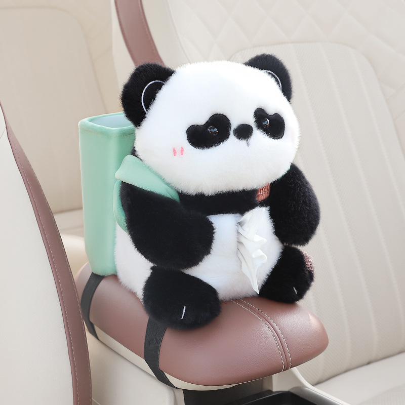 V888-ELOSUNG25028-202504141441-00 Adorable Panda Tissue Holder for Car - Plush Toy with Storage - Image 1