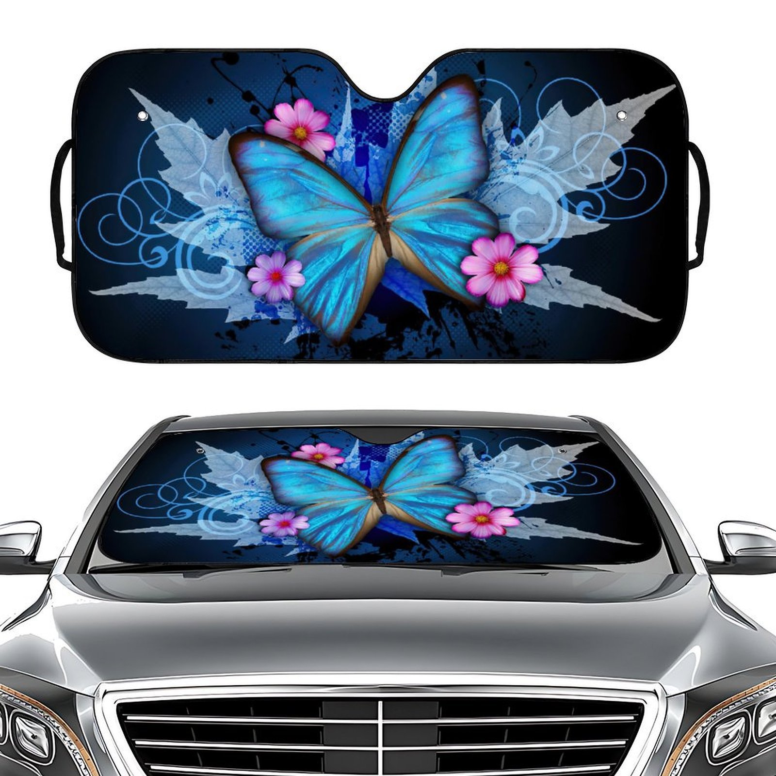 V888-ELOSUNG25032-202504141722-00 blue butterfly Driving Car Sunshade for Windshield - UV Protection - Image 1